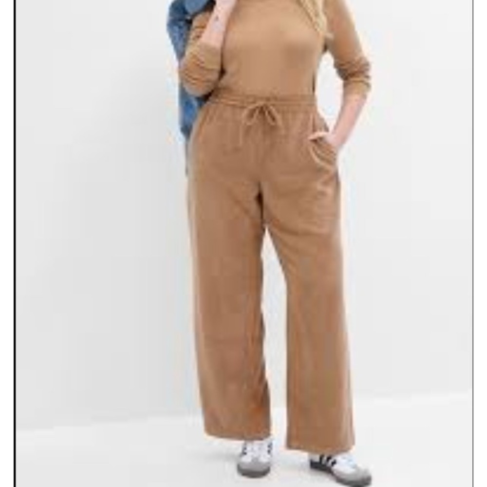 Gap High Rise Easy Wide-Leg Corduroy Pants in Camel Women Medium Drawstring